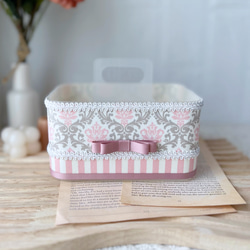 再販取手付き収納BOX ダマスク ピンク×グレージュ リモコンラック
