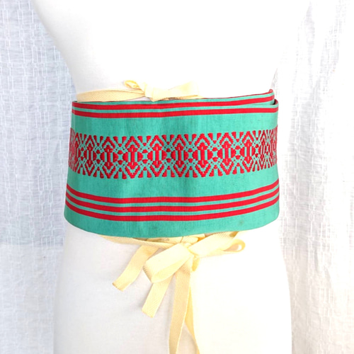 作り帯 半幅帯 ノルディックカラー 献上柄博多帯 オールシーズン 和装  