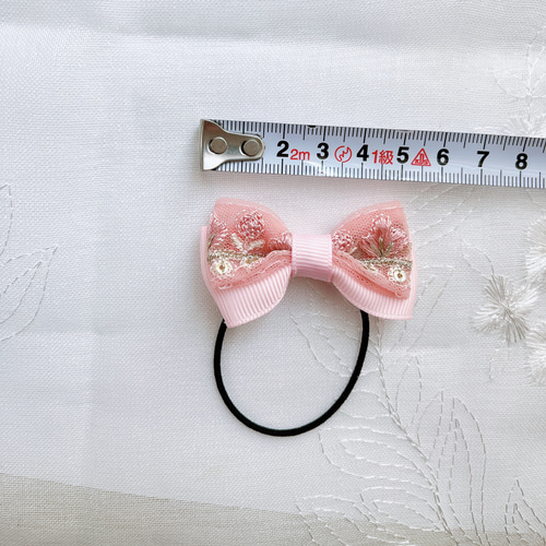 インド刺繍 リボン ピンク 2個セット こども 幼稚園生、小学低学年向け