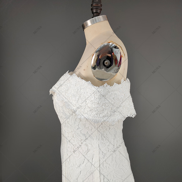総レース オフショルダー 上品 エレガント マーメイドライン ウェディングドレス 676 6枚目の画像