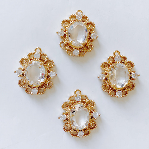 4pcs】キラキラ ビジュー チャーム ビジュー・クリスタル りぼん雑貨店 
