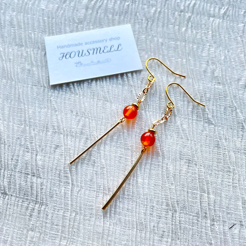 デザインリング2連と6mm天然石とスティックのピアス 各色 ピアス