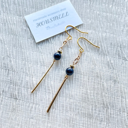 デザインリング2連と6mm天然石とスティックのピアス 各色 ピアス