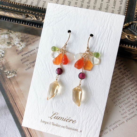 14kgf＊シトリン&カーネリアン&ペリドットのピアス ピアス（フック 
