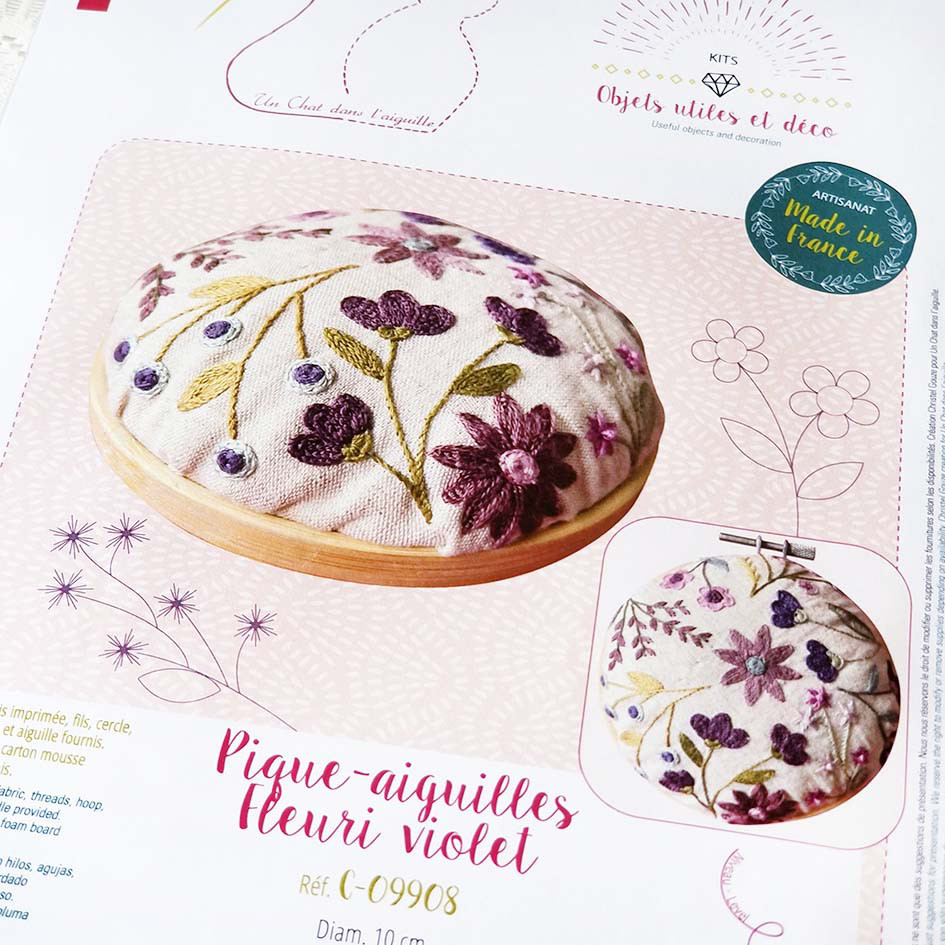 UN CHAT DANS L'AIGUILLE刺繡キット★お花のピンクッションヴィオレット New♪