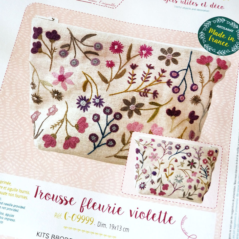 UN CHAT DANS L'AIGUILLE刺繡キット★フラワーポーチ- Violette 再入荷