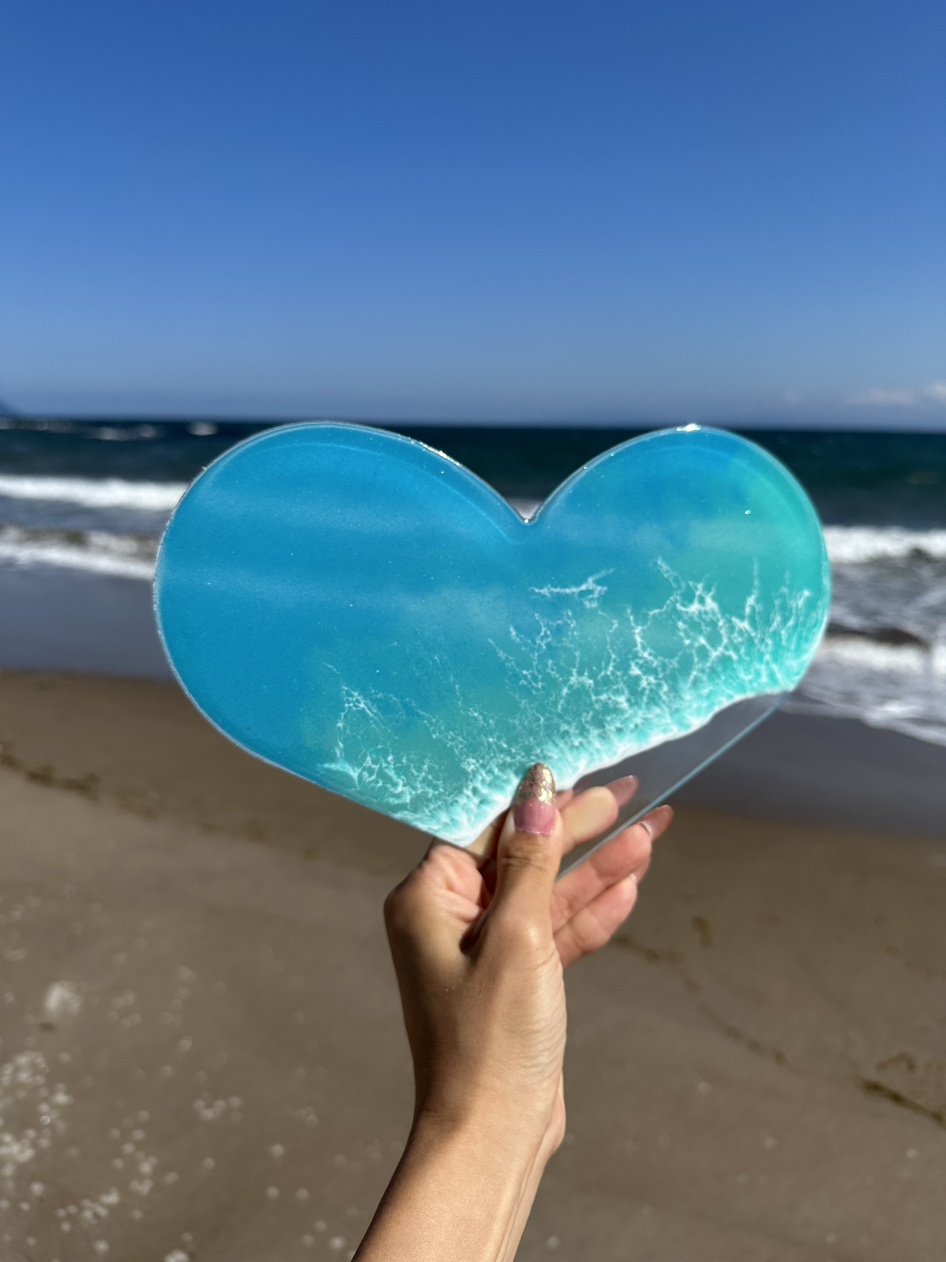 エポキシレジンの海、海レジン、レジンアート、ハートの海です