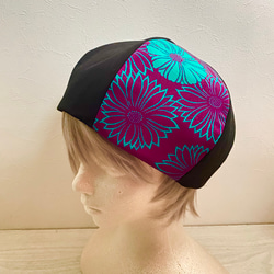送料無料　［ラスト］着物リメイクのベレー帽（黒×紫） 4枚目の画像