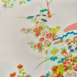 夏着物のファブリックパネル　アンティーク　扇にとりどりの花々(3枚セット)サスティナブル  着物リメイク　縁起物　正月 9枚目の画像