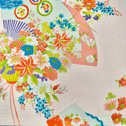 夏着物のファブリックパネル　アンティーク　扇にとりどりの花々(3枚セット)サスティナブル  着物リメイク　縁起物　正月 5枚目の画像