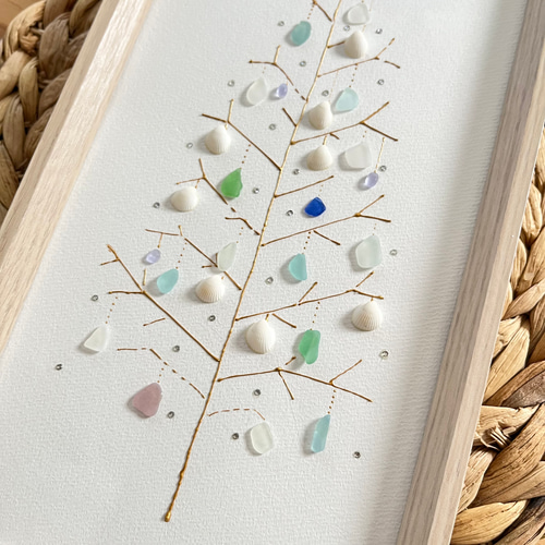 Tree】琵琶湖のビーチグラス/シーグラスアートフレーム ハンドメイド