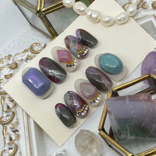 【専用】オーダーネイルチップ　マグネットネイル　3P サイズオーダー□ネイルチップ お色が選べるマグネット クリア