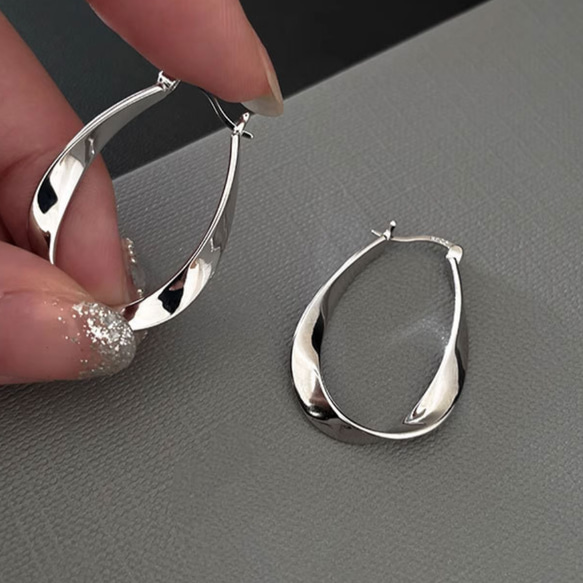 ete シルバー フープピアス 大きめ 箱付き シルバー925 フープピアス ぷっくり 大ぶりピアス シルバー