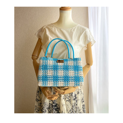 白✖️水色のハンドバッグ　handbag light blue 7枚目の画像