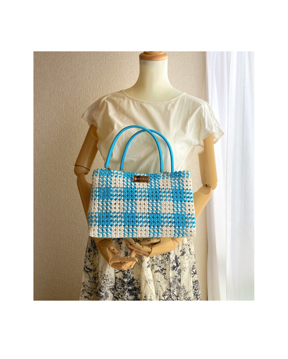 白✖️水色のハンドバッグ　handbag light blue 7枚目の画像