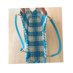 白✖️水色のハンドバッグ　handbag light blue 4枚目の画像