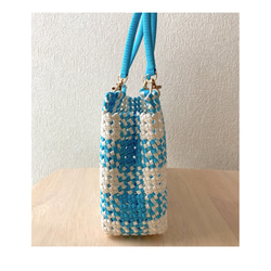 白✖️水色のハンドバッグ　handbag light blue 5枚目の画像