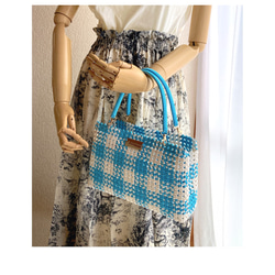 白✖️水色のハンドバッグ　handbag light blue 6枚目の画像