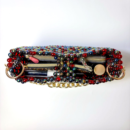 再販】虹色ツイード風ショルダーバッグ/ビーズバッグ ショルダー