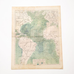 1913年までに測深された大西洋の海の深さの地図 アンティークマップ 古