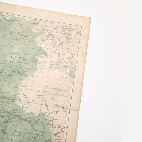 1913年までに測深された大西洋の海の深さの地図 アンティークマップ 古