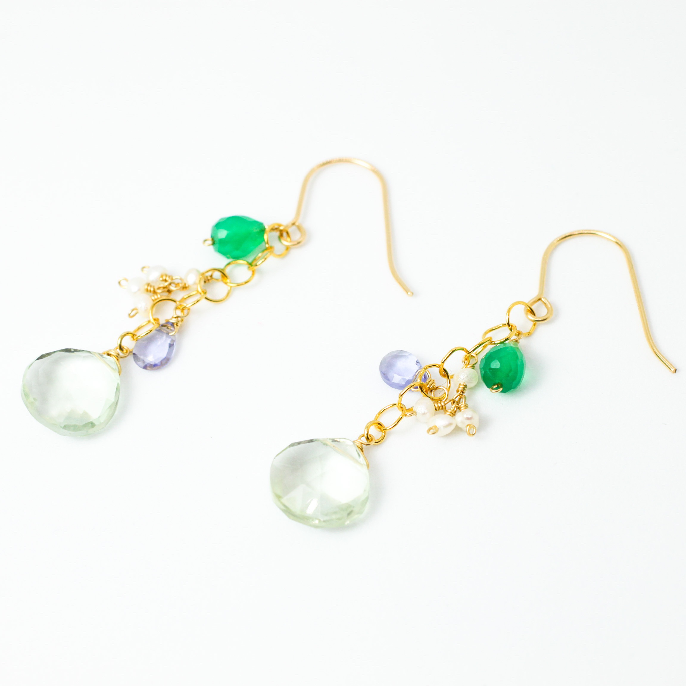 [14KGF]マルチストーン ピアス/イヤリング(MN220032) グリーンアメジスト/グリーンオニキス/淡水パール