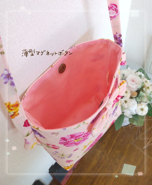 新商品☆*flowe  rpattern  KIDSクロスバッグ ピンク花柄 5枚目の画像