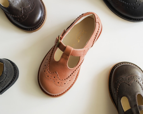 入学おすすめ】天然山羊革 子供用 14~21cm ウィングチップパンプス 黒