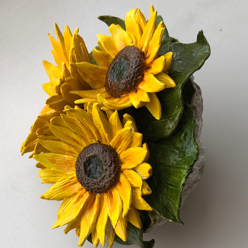 粘土の華＊大輪の向日葵【蓮細工】 立体・オブジェ 招き猫 通販