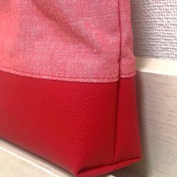 刺繍が可愛い！ハンドメイドファミリアワッペン上履き袋上履きケース上履き袋シューズケース赤デニムレザー 4枚目の画像