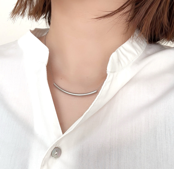 チューブネックレス（シルバー）/サージカルステンレス 金属アレルギー対応　重ね付け　パイプネックレス 1枚目の画像