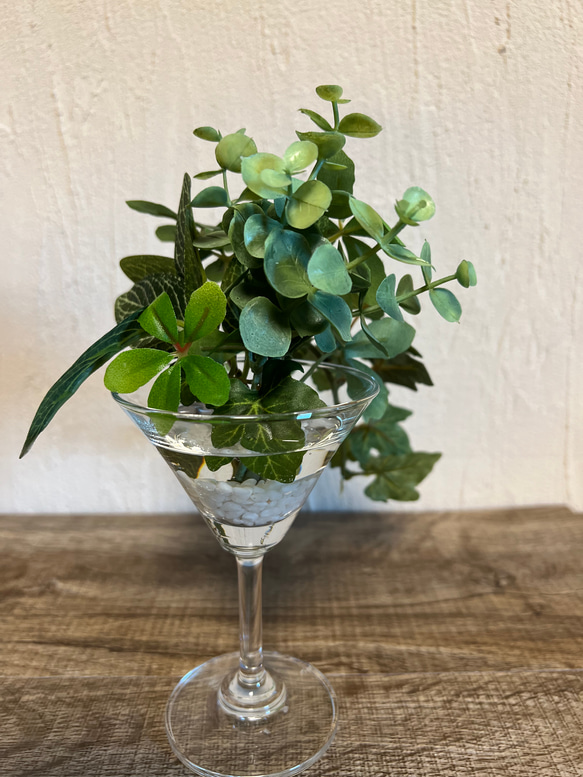 フェイクグリーン　ワイングラス　マジカルウォーター　造花　アートフラワー　観葉植物　人工観葉植物　グリーンアレンジ 13枚目の画像