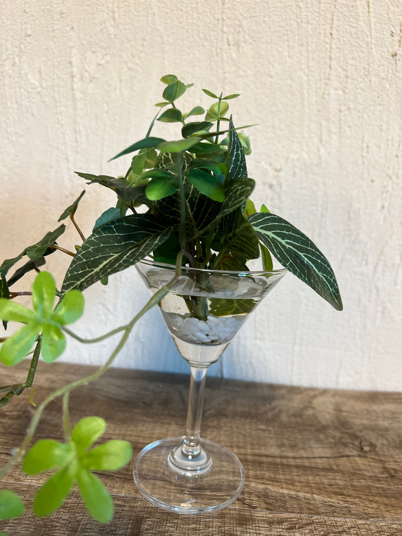 フェイクグリーン　ワイングラス　マジカルウォーター　造花　アートフラワー　観葉植物　人工観葉植物　グリーンアレンジ 14枚目の画像