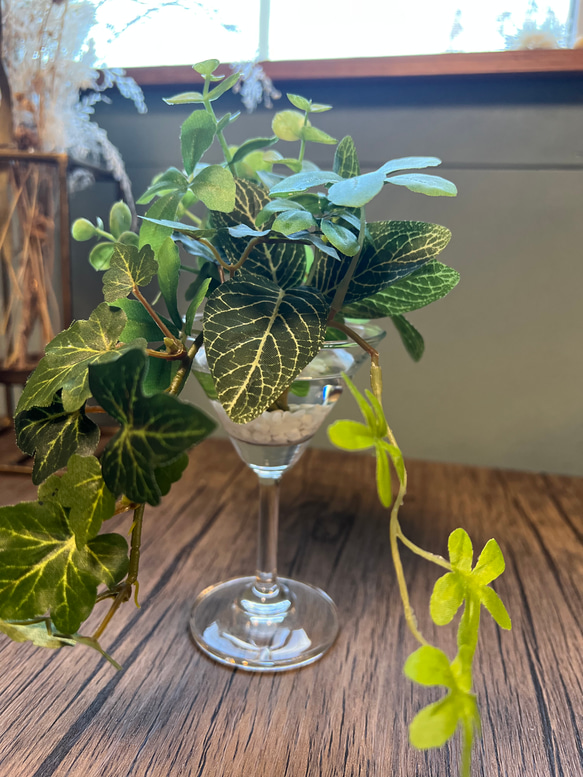 フェイクグリーン　ワイングラス　マジカルウォーター　造花　アートフラワー　観葉植物　人工観葉植物　グリーンアレンジ 7枚目の画像