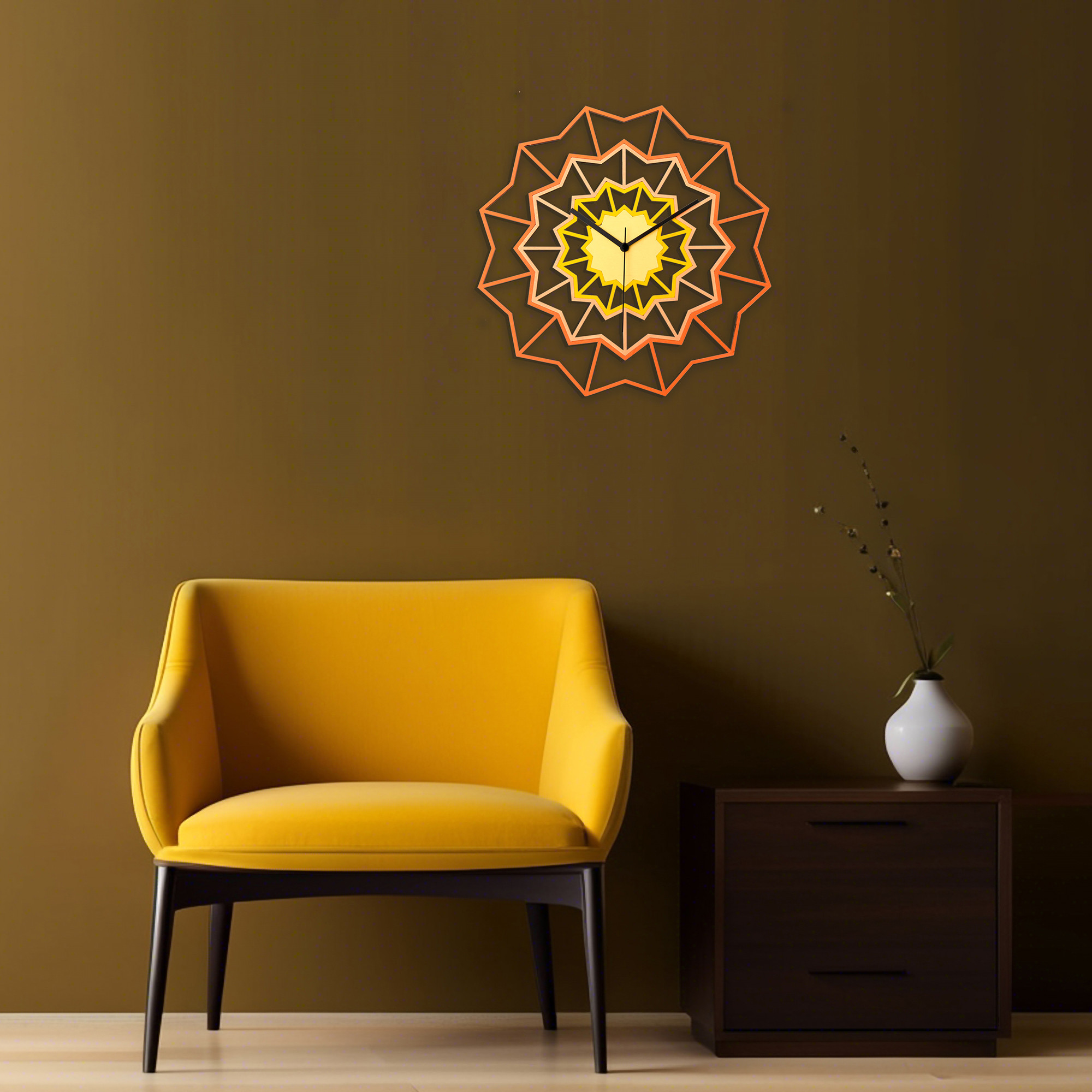 テラコッタ、オレンジとイエローの壁時計/シェブロン ネープルズ壁時計/大型壁装飾、41 cm