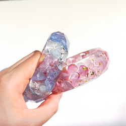 〜箔/ラメ入り 色を選べる紫陽花バングル〜アナベルアジサイ　ブルー　クリア　レジン　ハーバリウム　ドライフラワー透明　魚 17枚目の画像