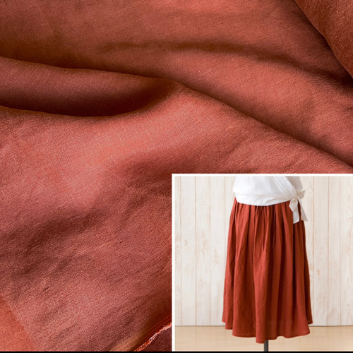 リネン生地 洗いざらしリネン 中薄 上質 レンガ色50cm〜 生地 Yiori