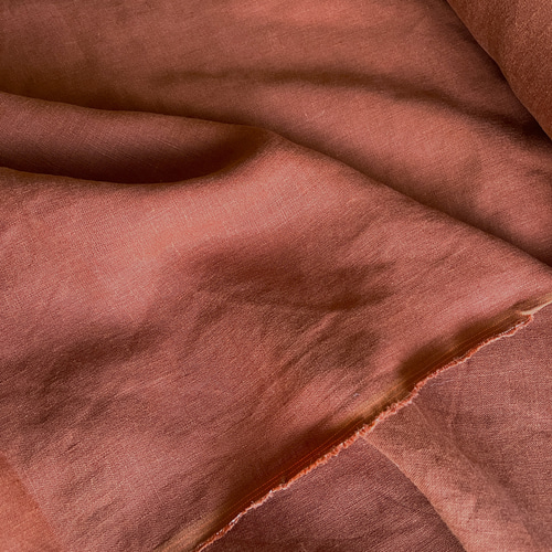 リネン生地 洗いざらしリネン 中薄 上質 レンガ色50cm〜 生地 Yiori
