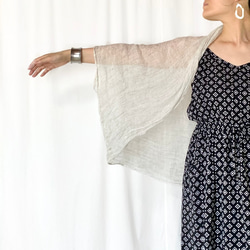 【人気】夏物\\エアリーリネン100% //クシュふわHAORI  2WAY(グレーホワイト) 4枚目の画像