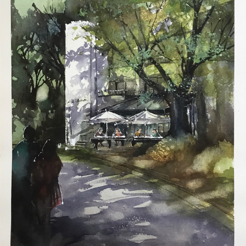 HIBIYA PALACE 日比谷公園 木漏れ日 東京 千代田区 水彩画 HIBIYA PALACE 日比谷公園 木漏れ日 東京 千代田区 水彩画