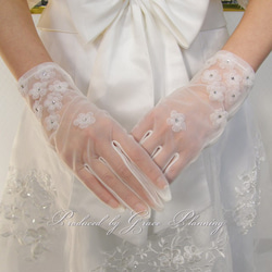 ウエディンググローブ ショートグローブ オフホワイト ブライダル 結婚式 披露宴 手袋 指ありg272 1枚目の画像