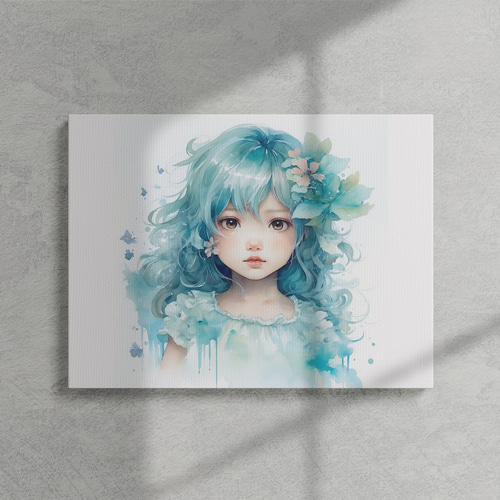 水色に輝くの少女 キャンバス｜水彩画・おしゃれ・シンプル