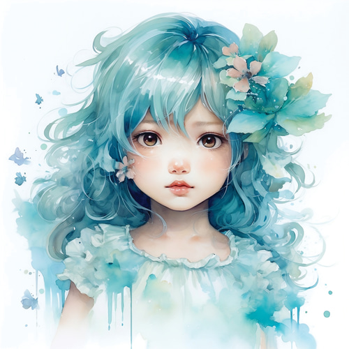 水色に輝くの少女 キャンバス｜水彩画・おしゃれ・シンプル・アート