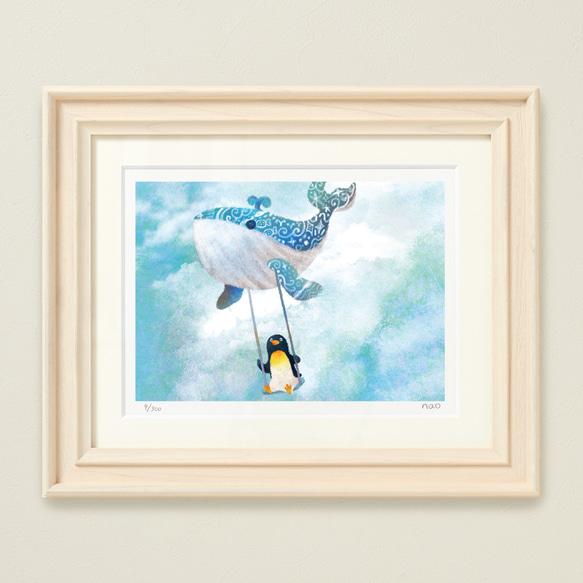 菜生アートフレーム「くじらのブランコ気球」 イラスト naonote 通販