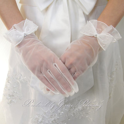 ウェディンググローブ 手袋 リボン ショートレースグローブ　結婚式 披露宴 花嫁 g126 1枚目の画像