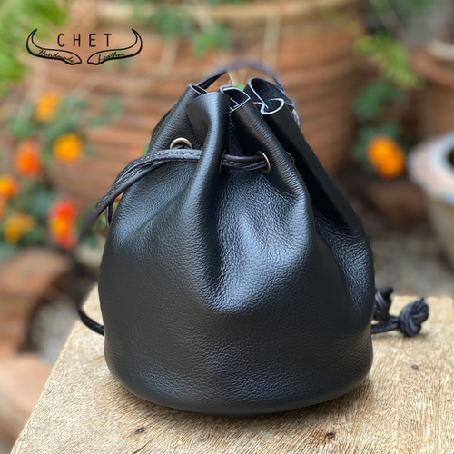 レザー巾着バッグ・ブラック 巾着バッグ Chet-Leather 通販 レザー巾着バッグ・ブラック 巾着バッグ Chet-Leather 通販