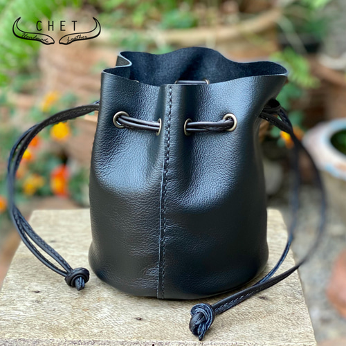 レザー巾着バッグ・ブラック 巾着バッグ Chet-Leather 通販 レザー巾着バッグ・ブラック 巾着バッグ Chet-Leather 通販
