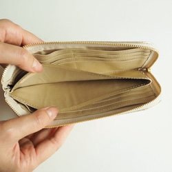 スリムで軽く大容量な長財布（シャンパンゴールド）14枚カードポケット◇牛革 自然なシュリンク◇レザー レディース 皮 11枚目の画像