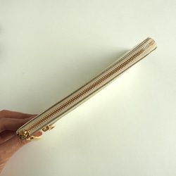 スリムで軽く大容量な長財布（シャンパンゴールド）14枚カードポケット◇牛革 自然なシュリンク◇レザー レディース 皮 8枚目の画像