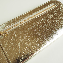 スリムで軽く大容量な長財布（シャンパンゴールド）14枚カードポケット◇牛革 自然なシュリンク◇レザー レディース 皮 7枚目の画像
